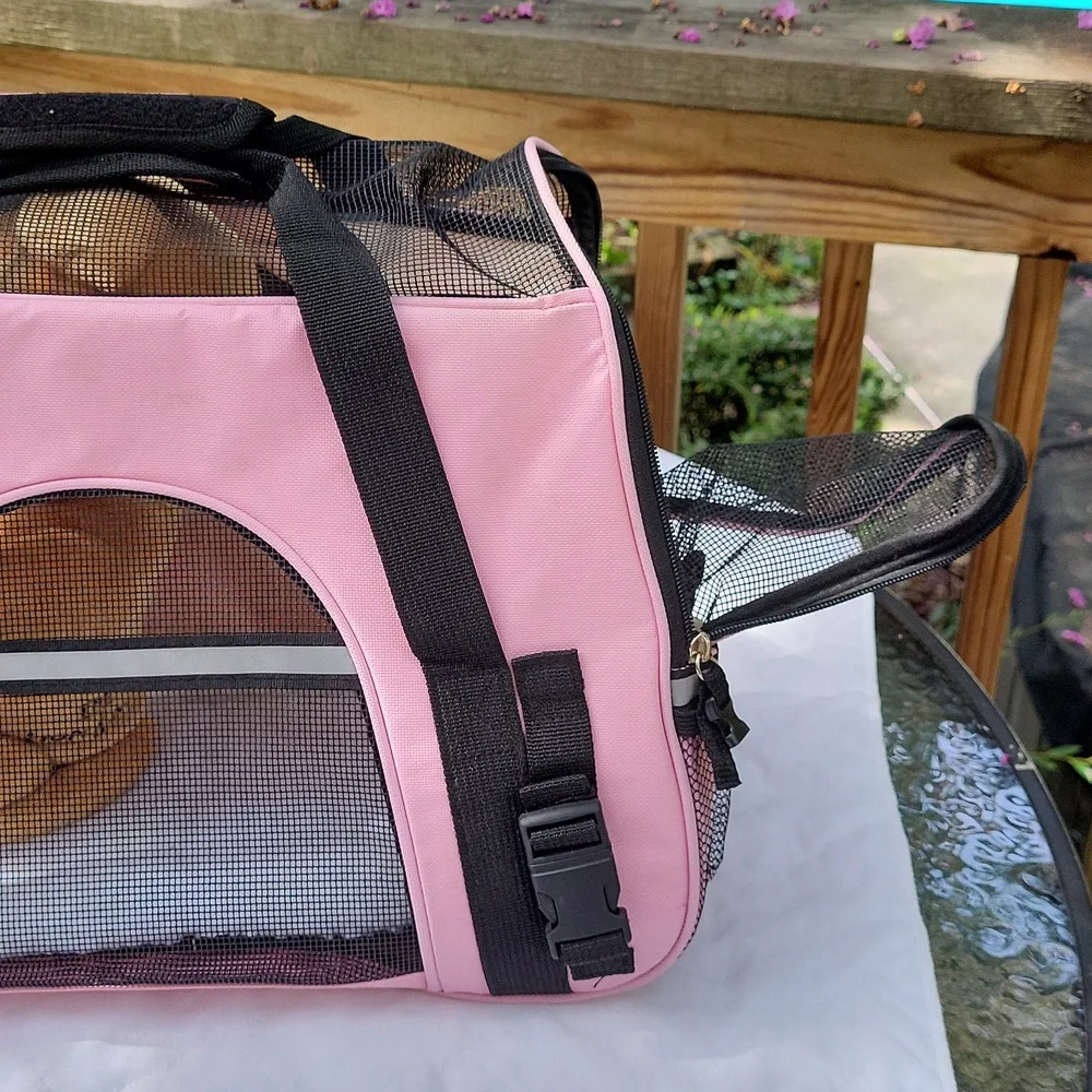 Dog or cat carrier, pink, padded bottom, zippered vents, sz S
